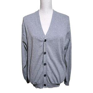 American Blue Brand Gray Fleece Cardigan Long Sleeve Button Up Cotton SZ Large